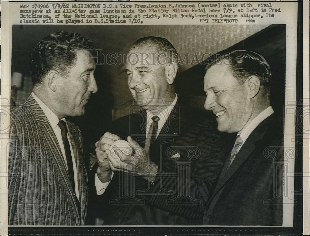 1962 Press Photo Vice Pres Lyndon Johnson at All Star Game - Historic Images