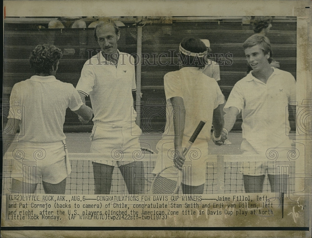 1973 Press Photo Davis Cup tennis,J Fillol.P Cornejo,S Smith &amp; E van Dillen - Historic Images