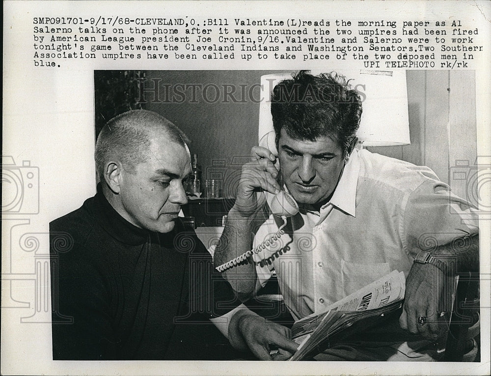 1968 Press Photo Bill Valentine & American League President Joe Cronin - Historic Images