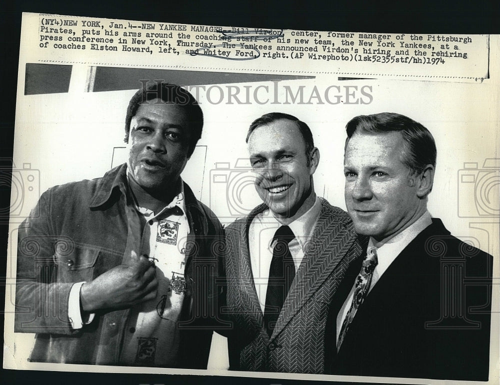 1974 Press Photo Bill Virdon,Elston Howard &amp; Whitery Ford - Historic Images