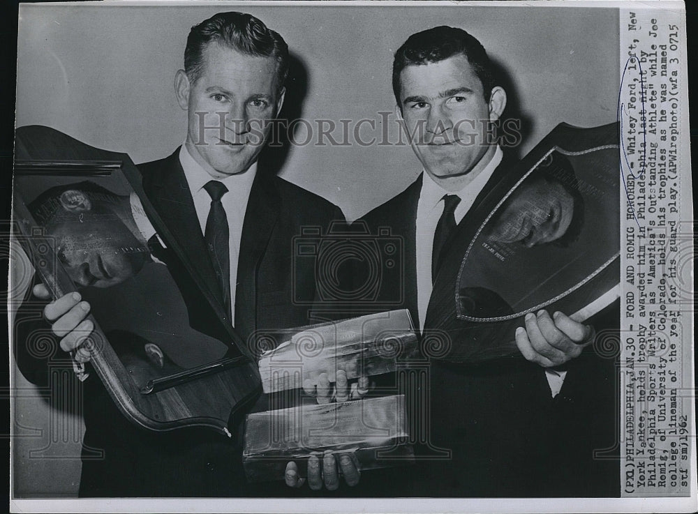 1962 Press Photo NY Yankee pitcher Whitey Ford &amp; Joe Romig of U of Colo. - Historic Images