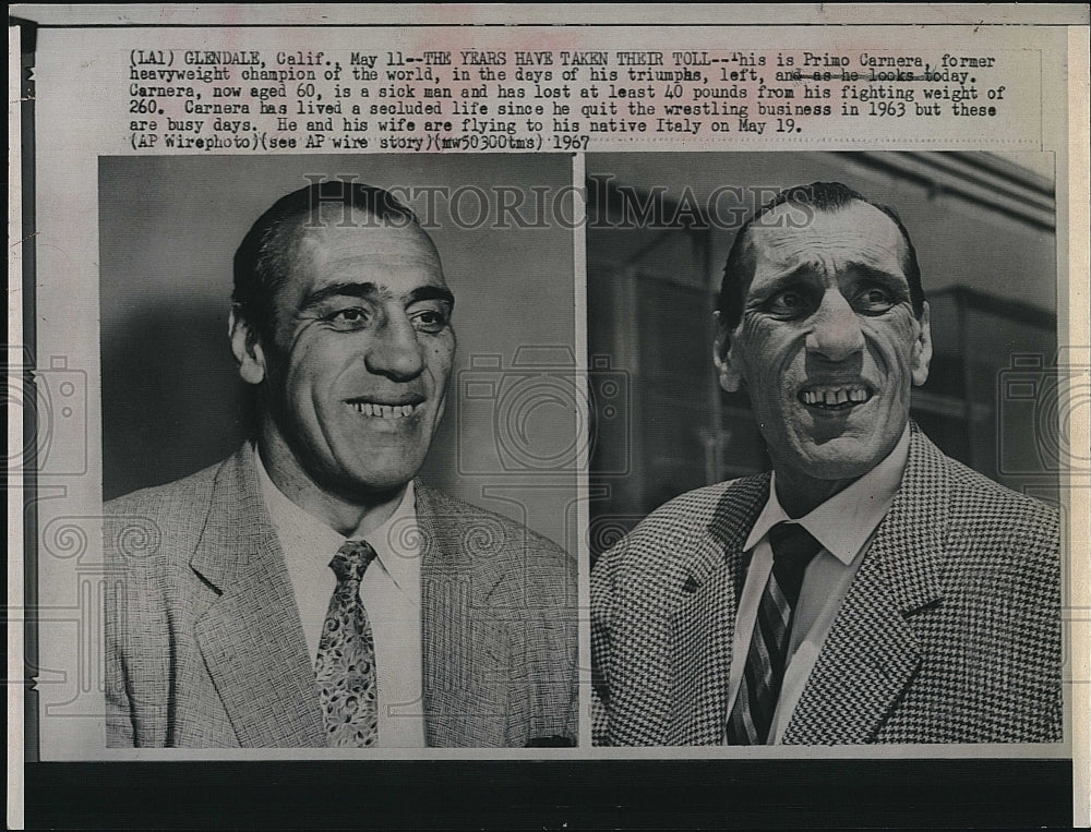 1967 Press Photo Primo Carnera Former Heavyweight Boxing World Champion Glendale - Historic Images