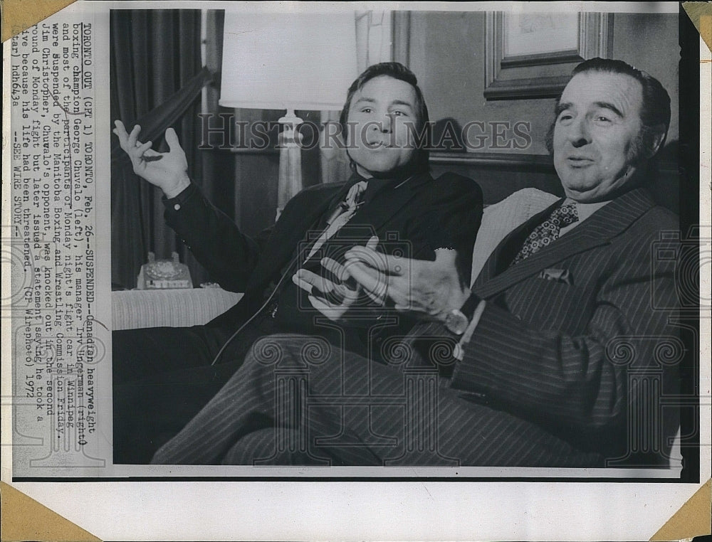 1972 Press Photo Heavyweight Boxer Boxing Champion George Chuvalo Irv Ungerman - Historic Images