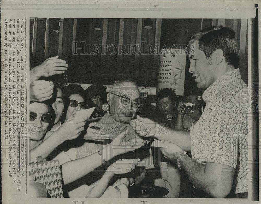 1973 Press Photo Joe &quot;King&quot; Roman in town to fight George Foreman for HW title - Historic Images