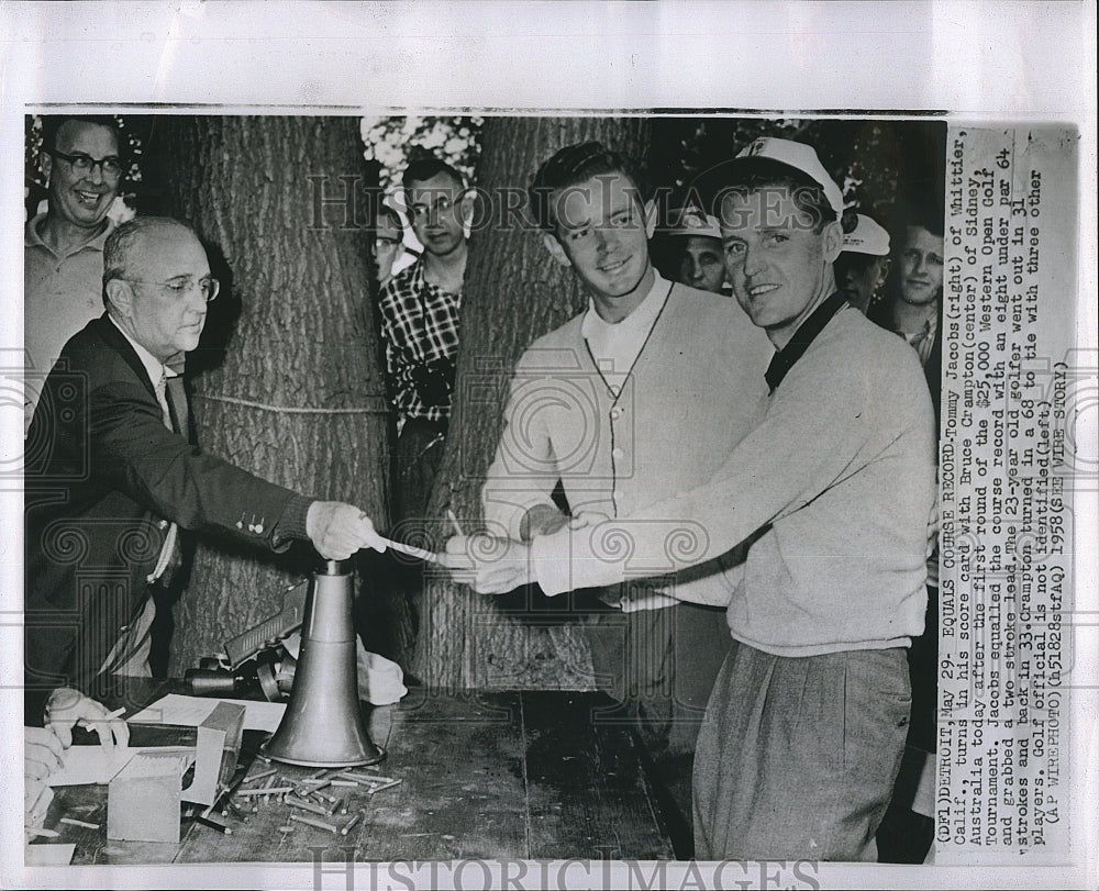 1958 Press Photo Tommy Jacobs, Bruce Crampton at Western Open Golf Tourn - Historic Images