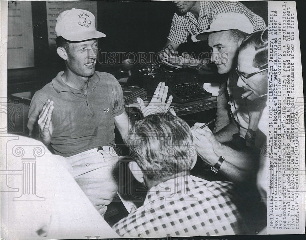 1956 Press Photo Don January with reporters after Dallas Centennial Golf Tourn. - Historic Images