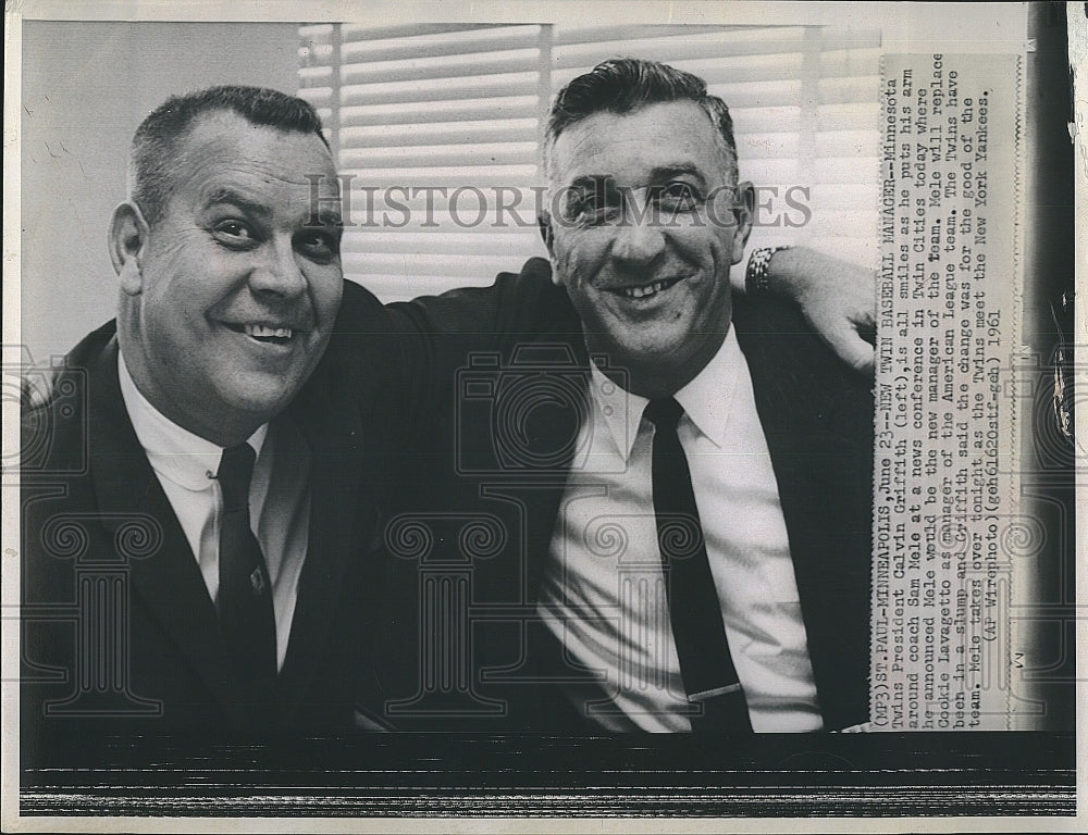 1961 Press Photo Minnesota Twins&#39; Calvin Griffith and Sam Mele - Historic Images