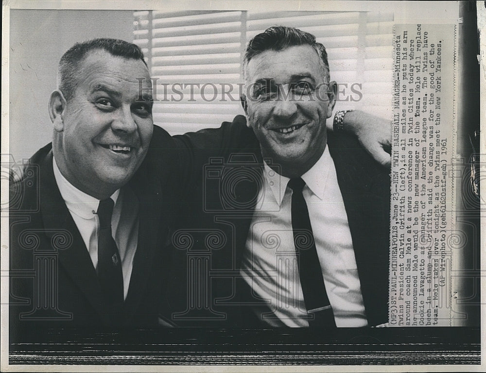 1961 Press Photo Minnesota Twins' Calvin Griffith and Sam Mele - Historic Images
