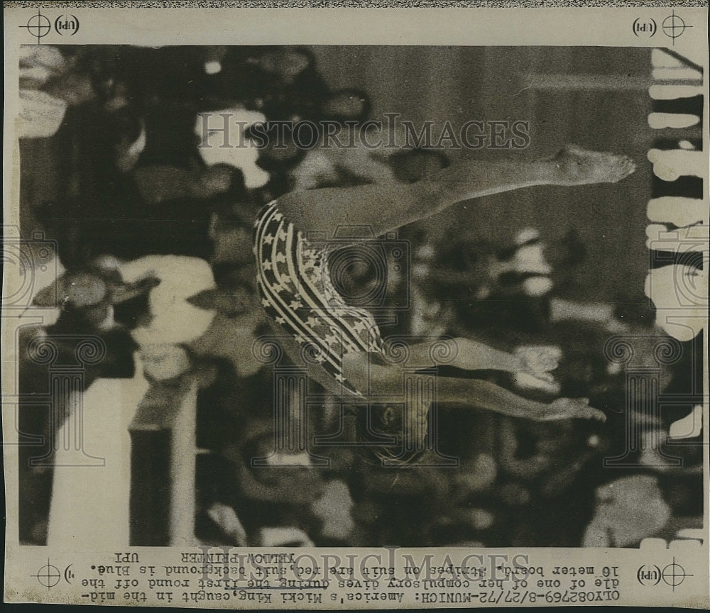 1972 Press Photo USA&#39;s Micki King diving at the Olympics in Munich - Historic Images