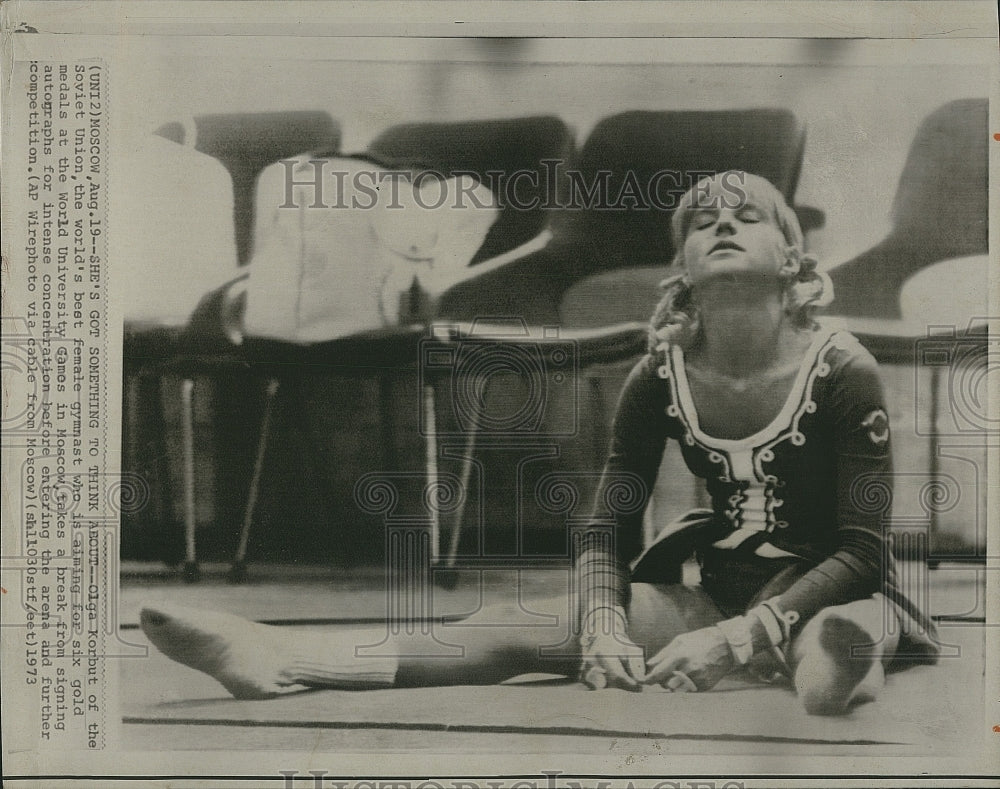 1973 Press Photo world's best female gymnast Olga Korbut at World U. Games - Historic Images