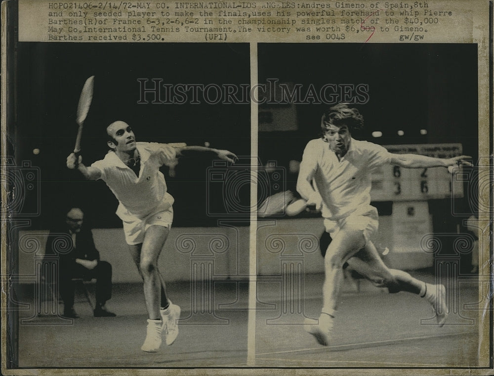 1972 Press Photo Andres Gimeno &amp; Pierre Barthes at Int&#39;l Tennis Tournament - Historic Images