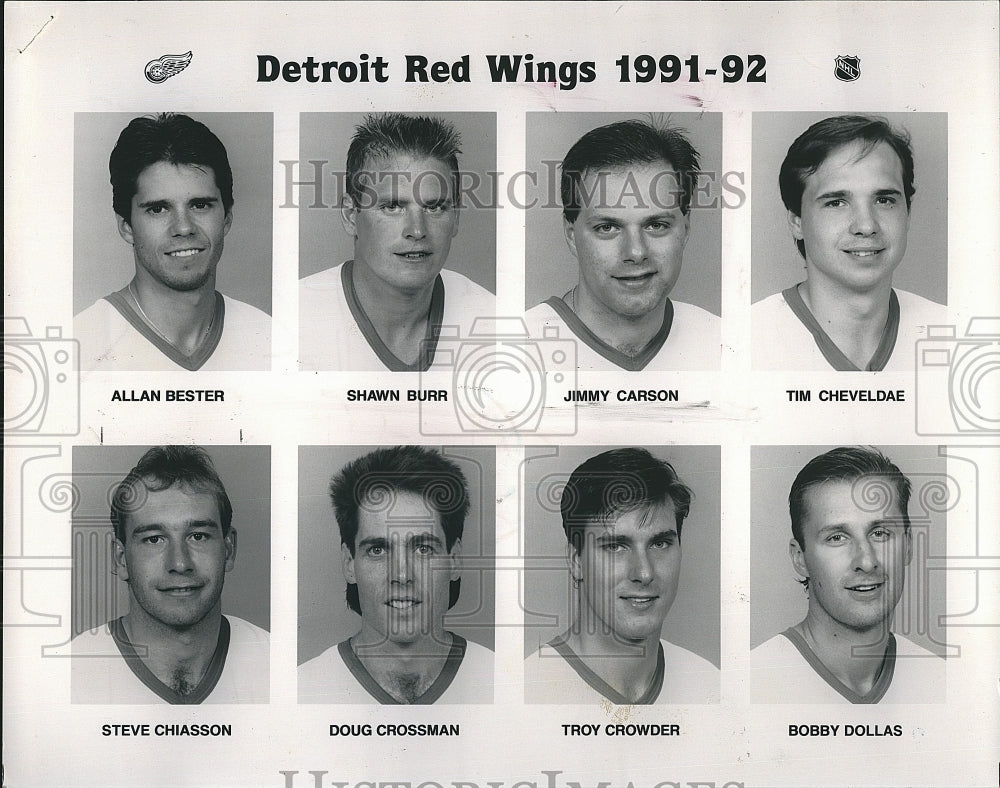 1992 Press Photo Detroit Red Wings Hockey Team Allan Bester,Shawn Burr - Historic Images