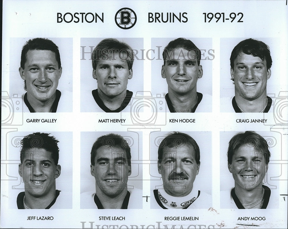 1993 Press Photo 1991-92 Boston Bruins Roster Including Garrey Galley & Others - Historic Images