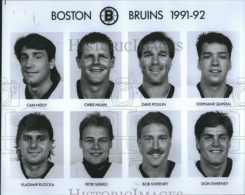 1993 Press Photo 1991-92 Boston Bruins Roster Including Cam Neely &amp; Cris Nilan - Historic Images