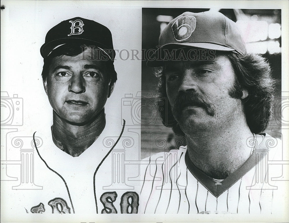 1982 Press Photo Carl Yaztremski Boston Red Sox, Gorman Thomas Milwaukee Brewers - Historic Images