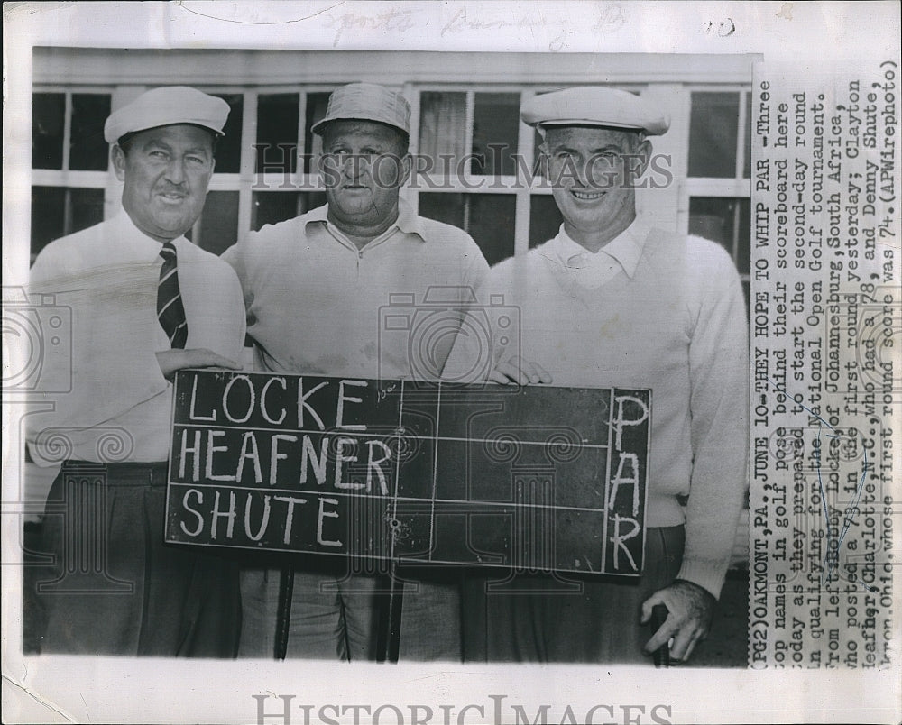 1974 Press Photo Three Golfer behind the scoreboard of Natl. Open Golf Tourney. - Historic Images