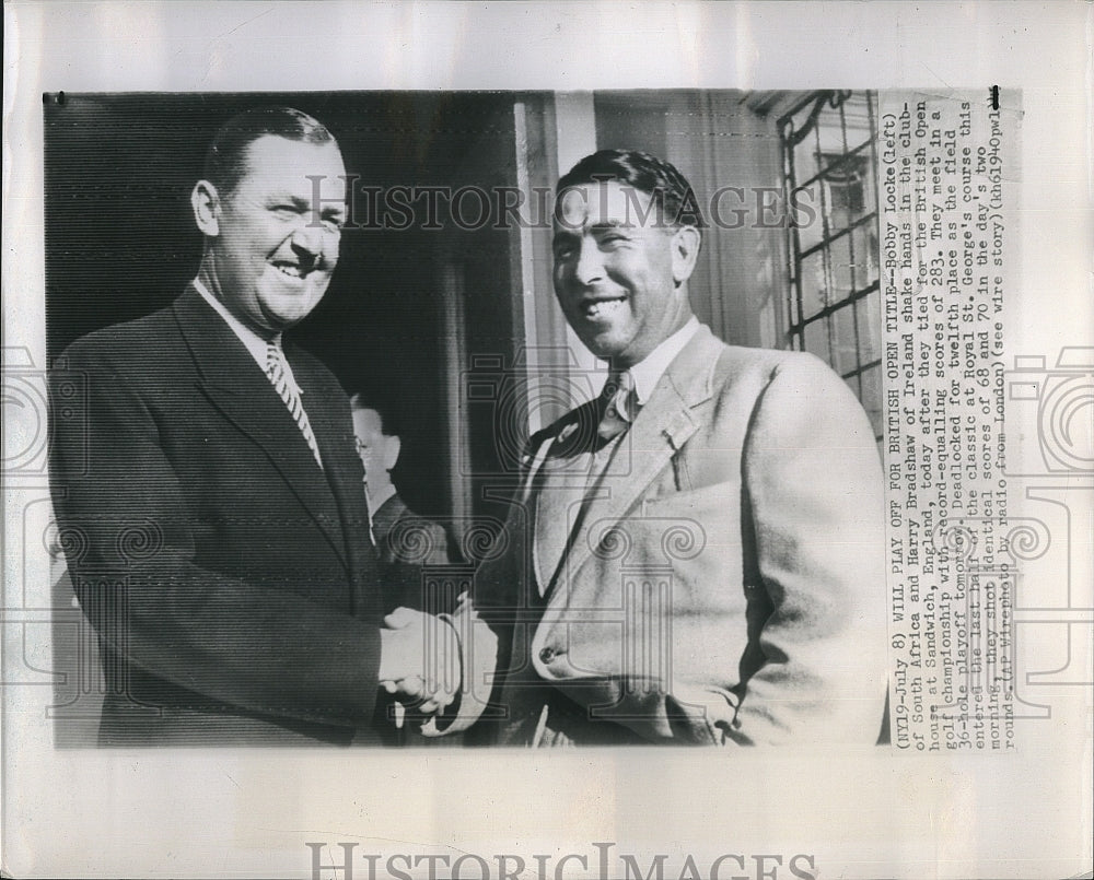 1940 Press Photo golfer Bobby Locke &amp; Harry Bradshaw in British Open Golf. - Historic Images