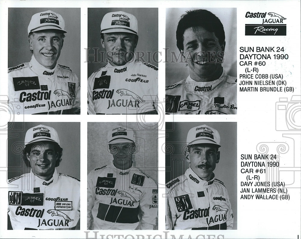 1990 Press Photo Sun Bank Daytona Racing Cars Drivers. - Historic Images