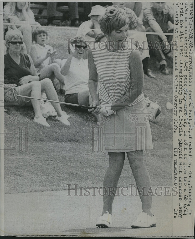 1968 Press Photo Sandra Post, 20, on the 18th at Sutton, Massachusetts - Historic Images