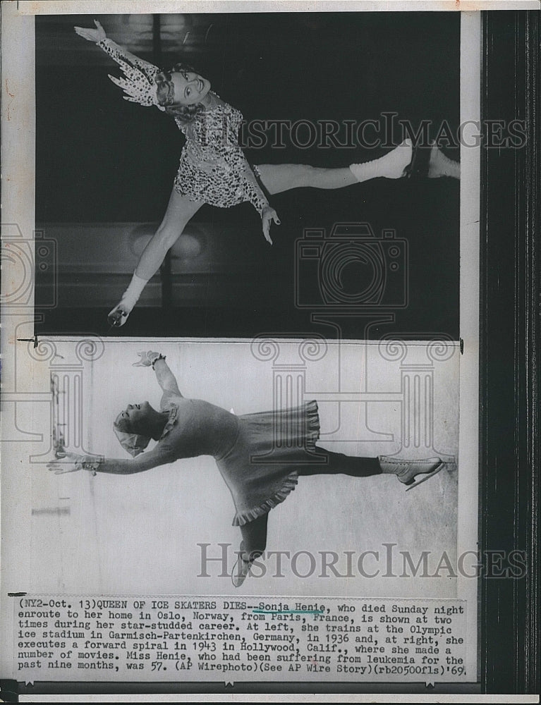 Press Photo Sonja Henie in 1936 and in 1943 - Historic Images