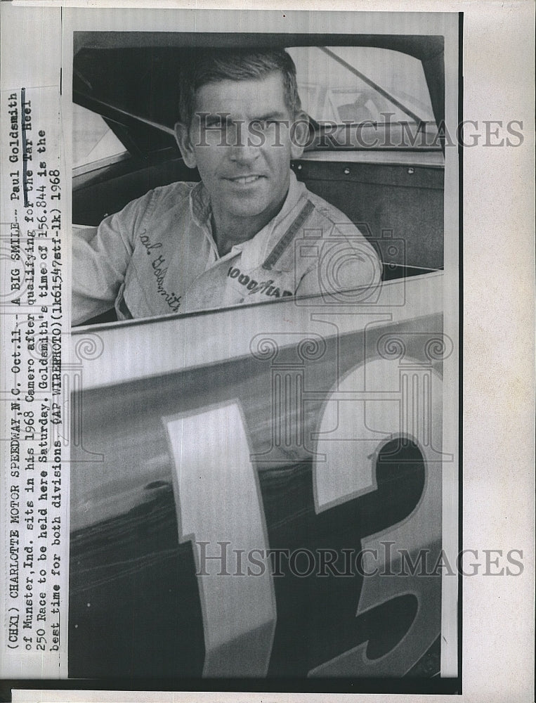 1968 Press Photo Paul Goldsmith Qualifies For Tar Heel 250 - Historic Images