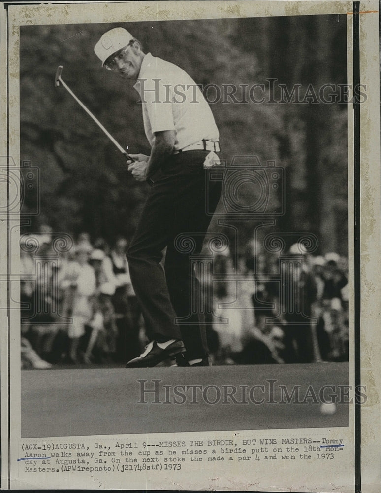 1973 Press Photo Golfer Tommy Aaron Misses Birdie Putt - Historic Images