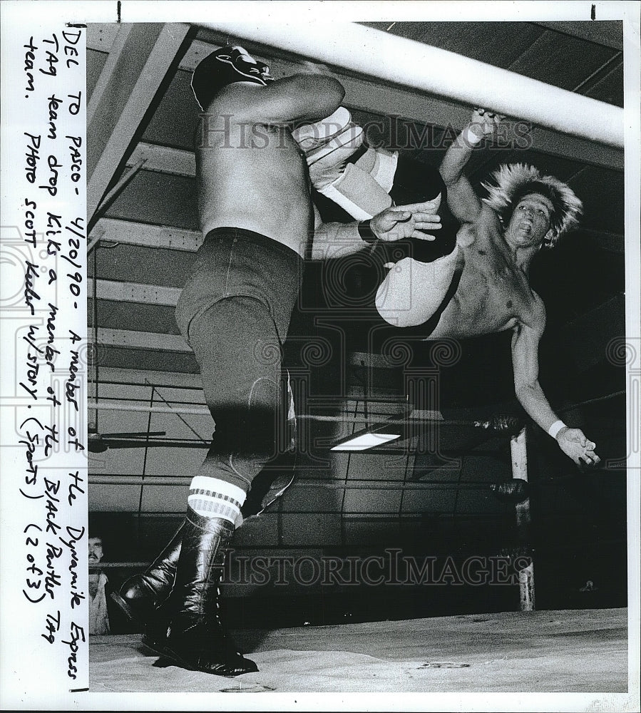 1990 Press Photo Dynamite Express Tag Team & Black Panther Tag - Historic Images