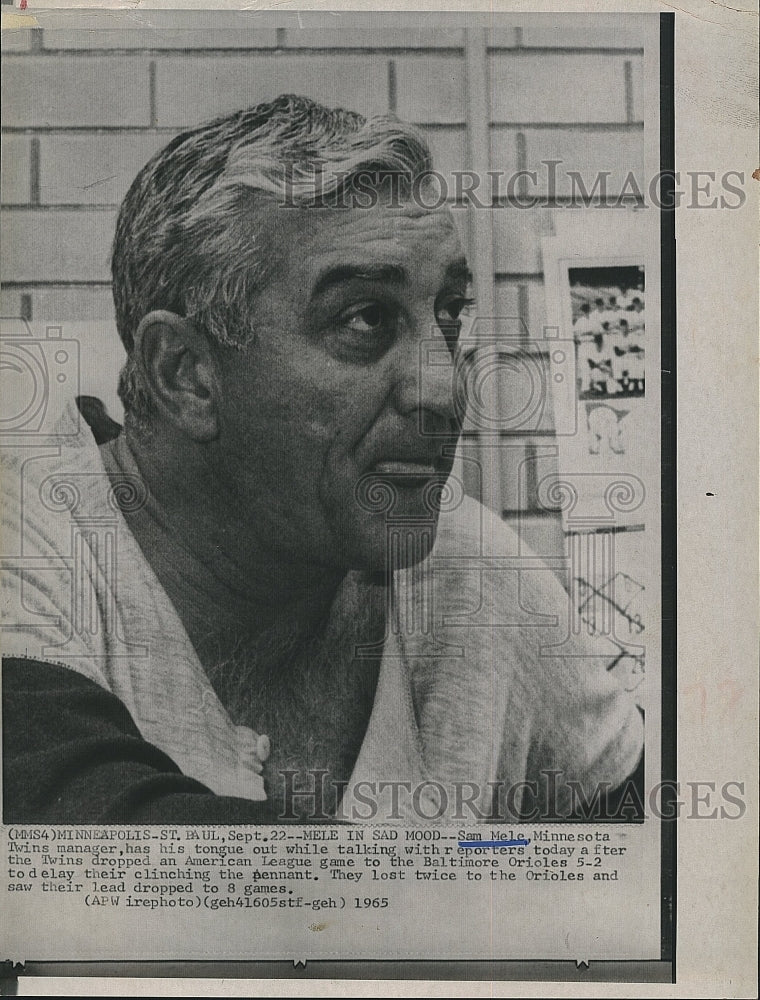 1965 Press Photo Minnesota Twins Manager Sam Mele - Historic Images