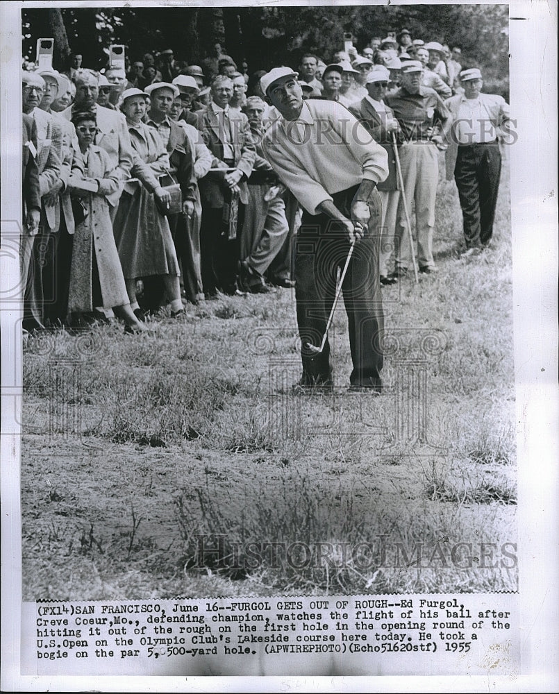 1955 Press Photo Golfer Ed Furgol watching the flight of his ball - Historic Images