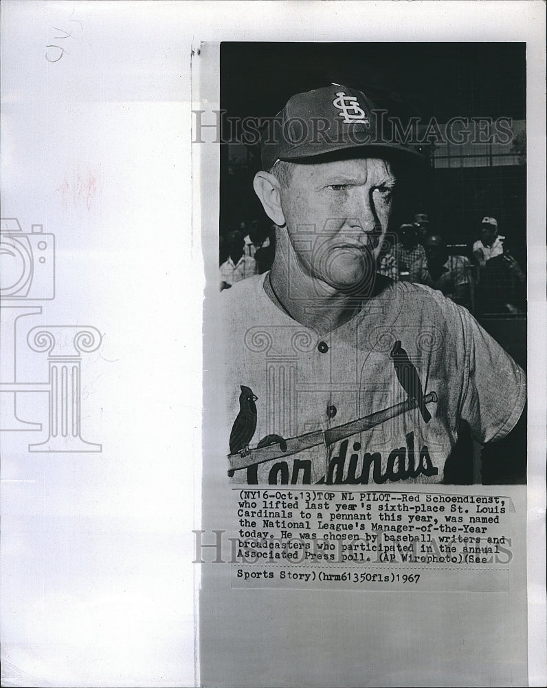 1967 Press Photo St. Louis Cardinals Player Red Schoendienst During Game - Historic Images