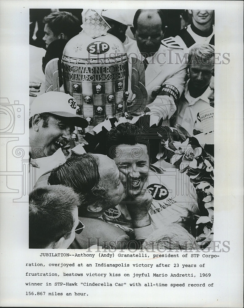 1973 Press Photo Anthony Granatelli, President, STP Corporation Overjoyed At Win - Historic Images