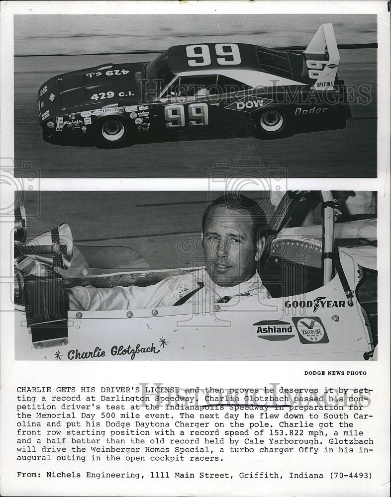 1970 Press Photo Charlie Glotzbach Passes Driver&#39;s Test At Indianapolis Speedway - Historic Images