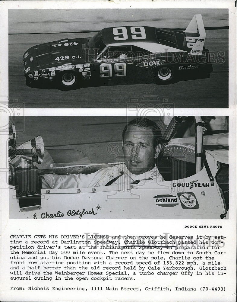 1970 Press Photo Charlie Glotzbach Passes Driver's Test At Indianapolis Speedway - Historic Images