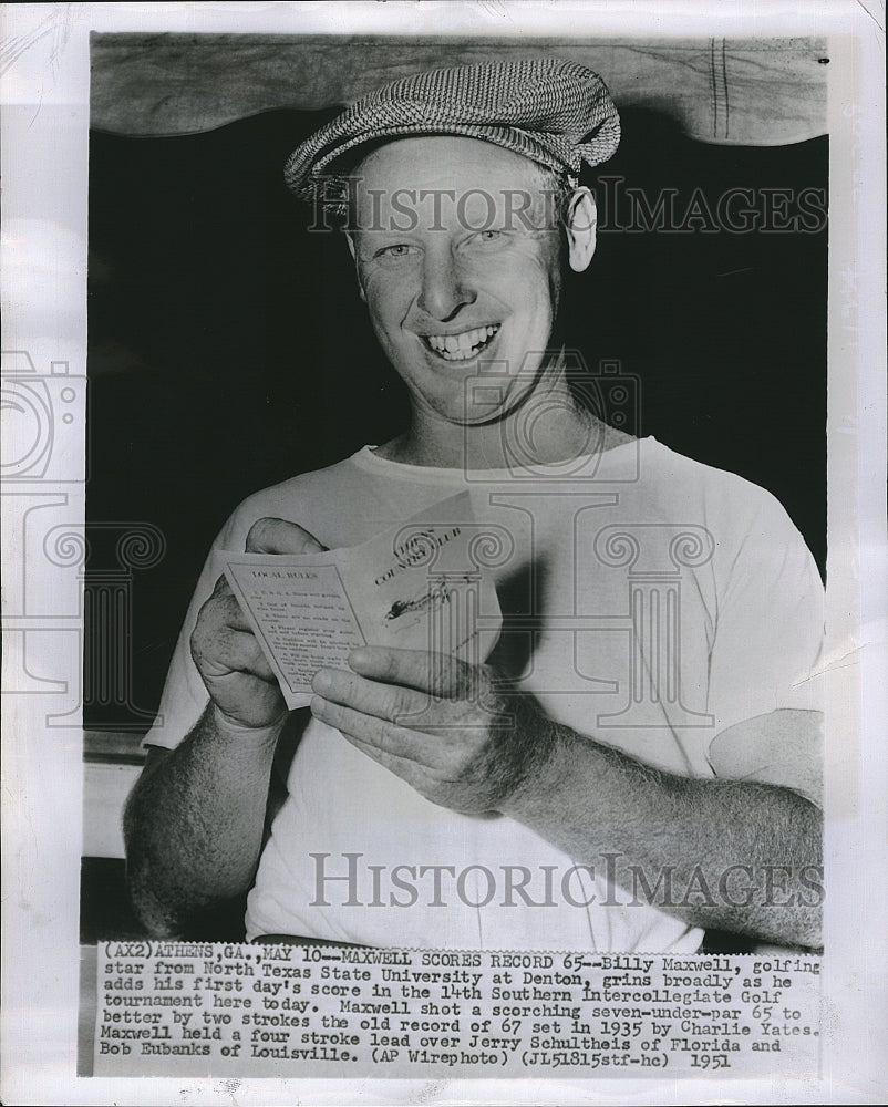 1951 Press Photo North Texas state Golfing star Billy Maxwell - Historic Images