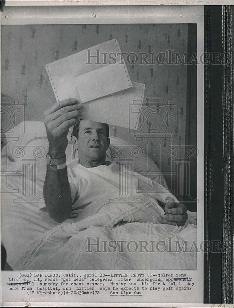 1972 Press Photo Golfer Gene Littler after undergoing surgery for chest cancer - Historic Images
