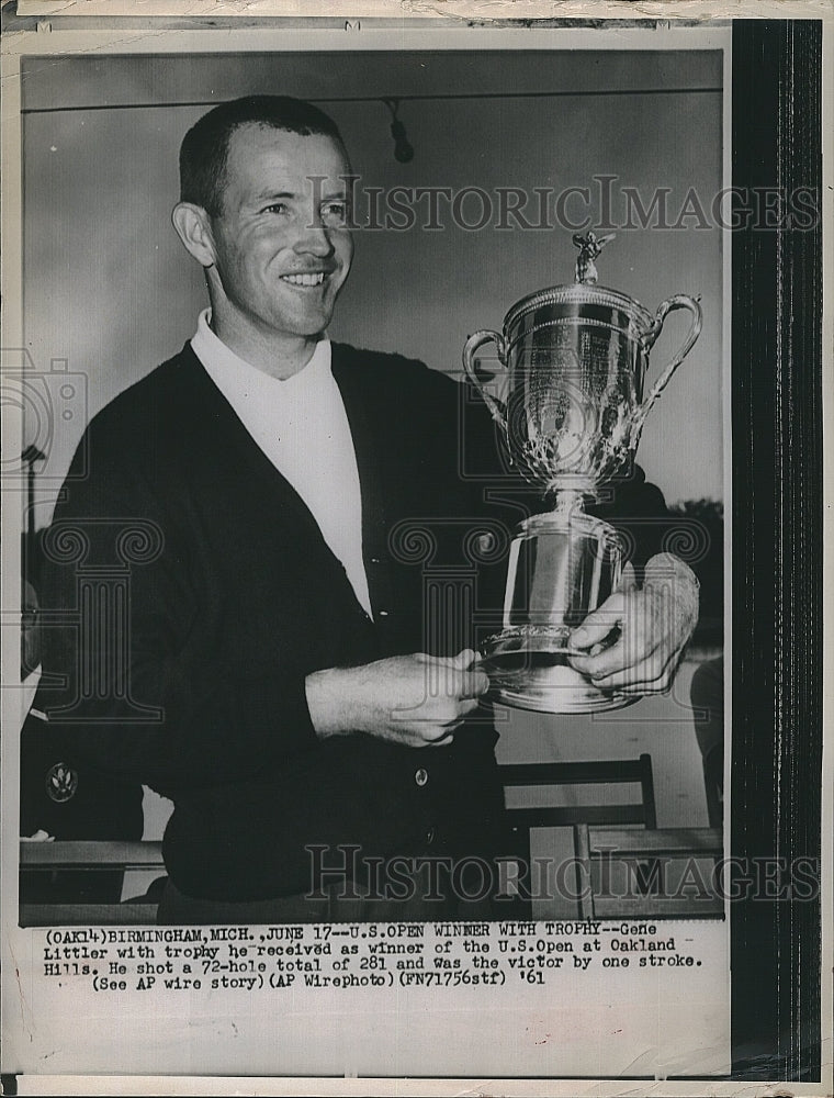 1961 Press Photo Gene Littler with trophy at the U. S. Open - Historic Images