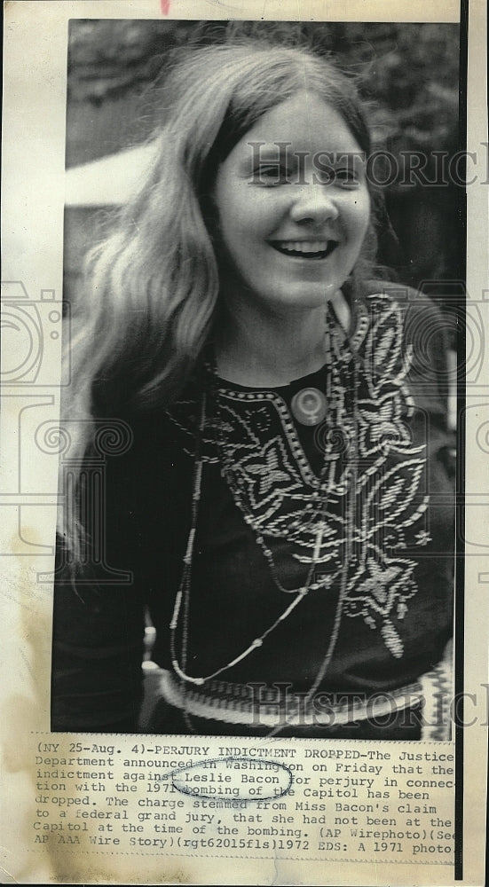 1971 Press Photo activist Leslie Bacon of the March 1 Capitol bombing case - Historic Images