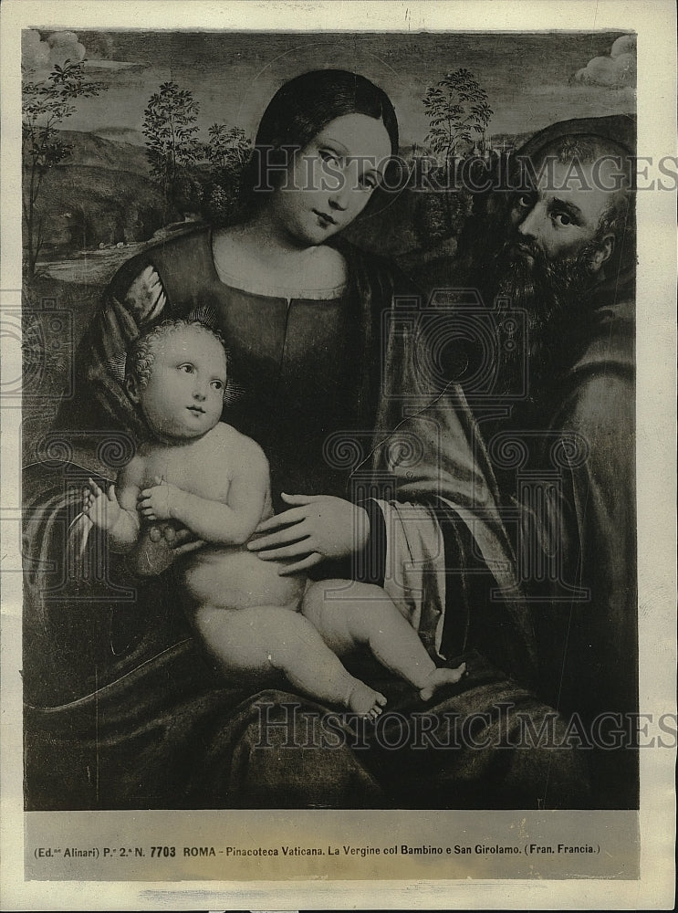 1922 Press Photo Painting "Virgin and Child and St. Jerome" by F. Francia - Historic Images