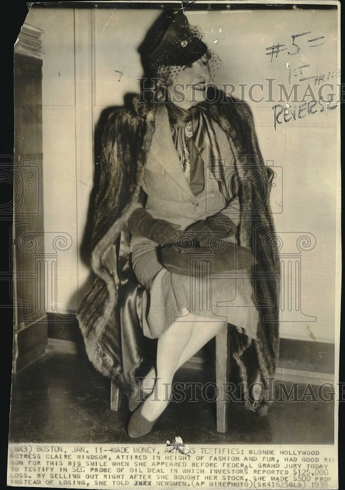 1939 Press Photo Actress Claire Windsor - Historic Images