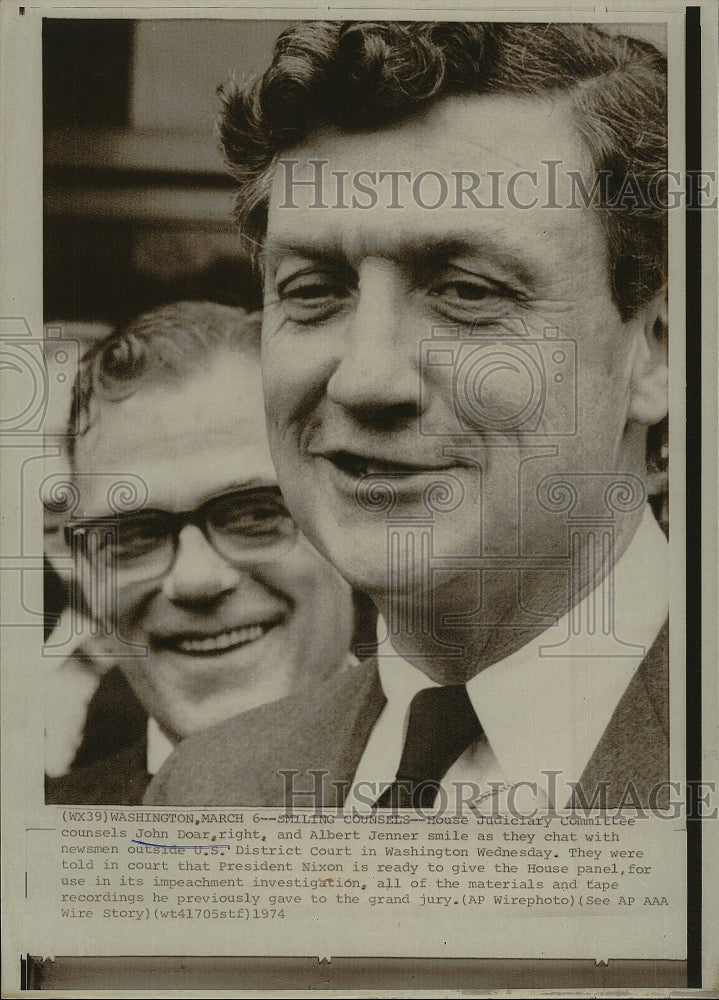 1974 Press Photo Rep Albert Jenner &amp; John Doar, House Judiciary Comm. - Historic Images