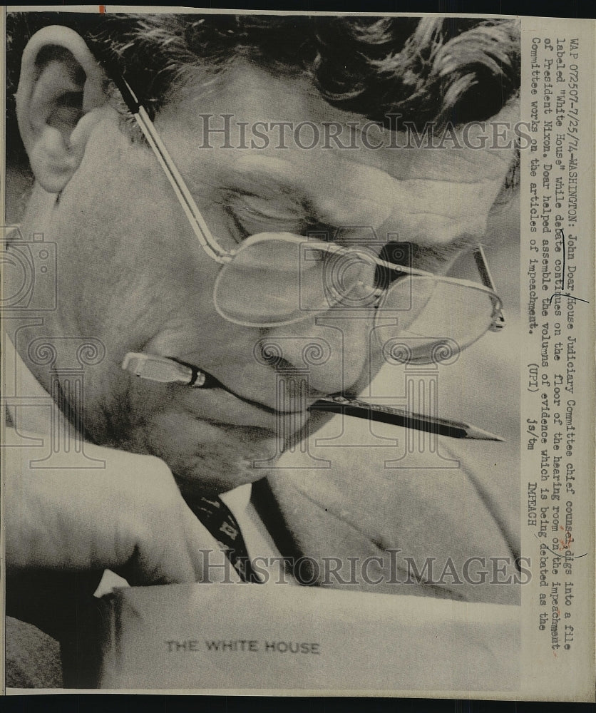 1974 Press Photo John Doar, House Judiciary Committe Chief Counsel - Historic Images