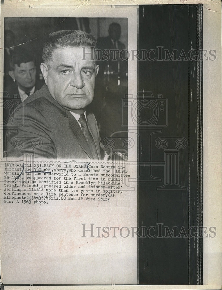 1963 Press Photo Joe Valachi, Cosa Nostra Informant in Prison for Murder - Historic Images