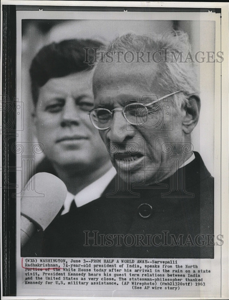 1963 Press Photo Sarvepalli Radhakrishnan, President of India - Historic Images