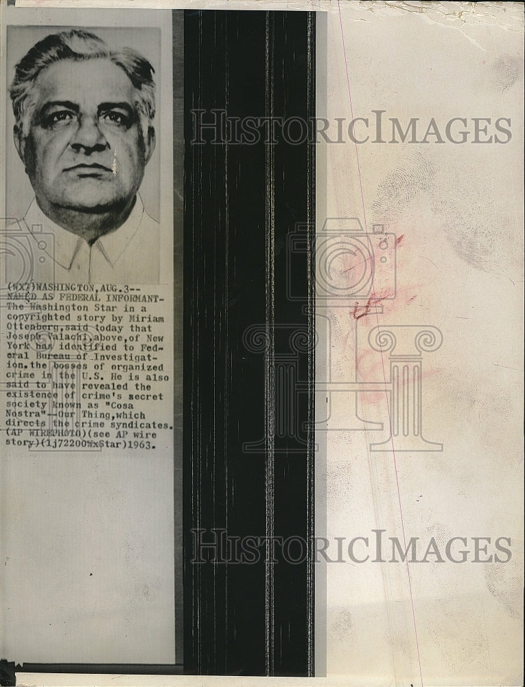 1963 Press Photo Joseph Valachi Named Federal Informant - Historic Images