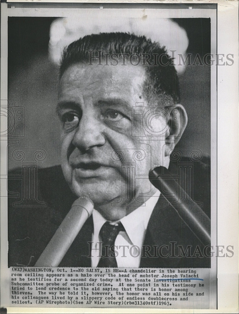 1963 Press Photo Joseph Valachi Testifies at Senate Investigations Subcommittee - Historic Images