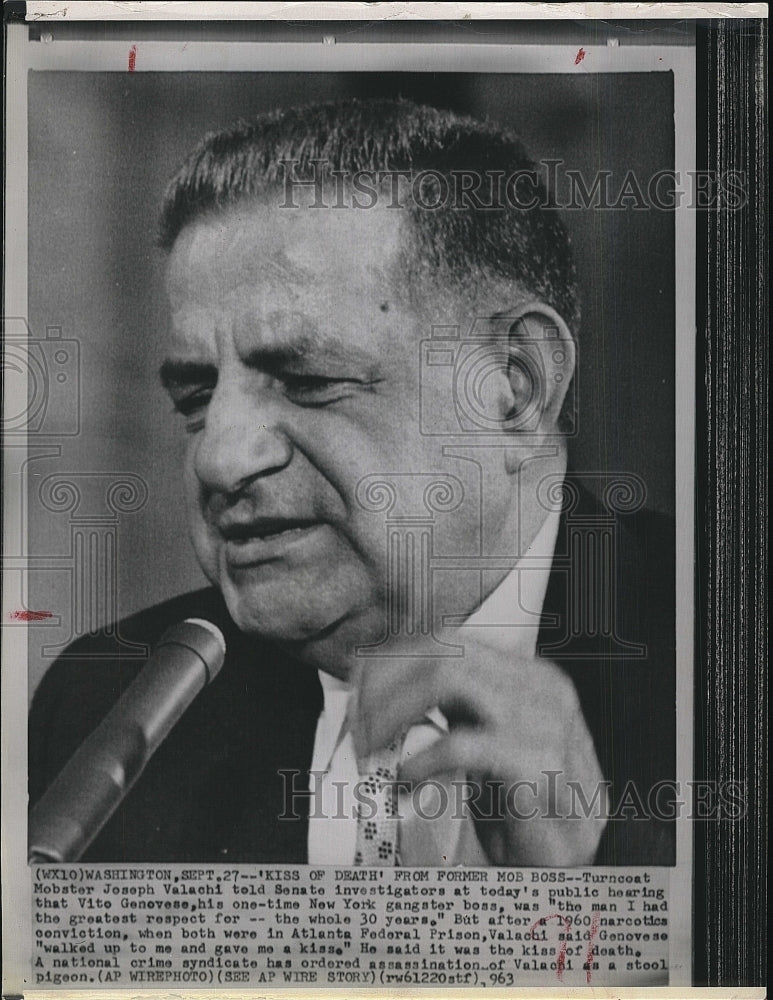 1963 Press Photo Joseph Valachi, Senate Investigation Subcommittee Hearing - Historic Images