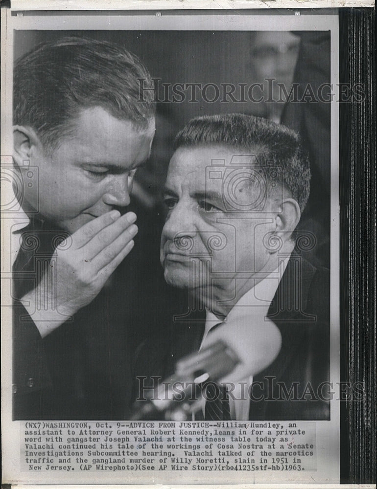 1963 Press Photo William Hundley, Joseph Valachi, Senate Investigation Hearing - Historic Images