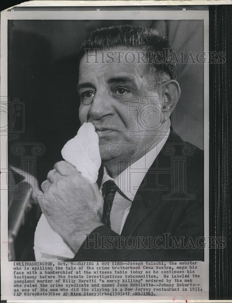 1963 Press Photo Joseph Valachi, Mobster testified at Senate Investigation Comm. - Historic Images