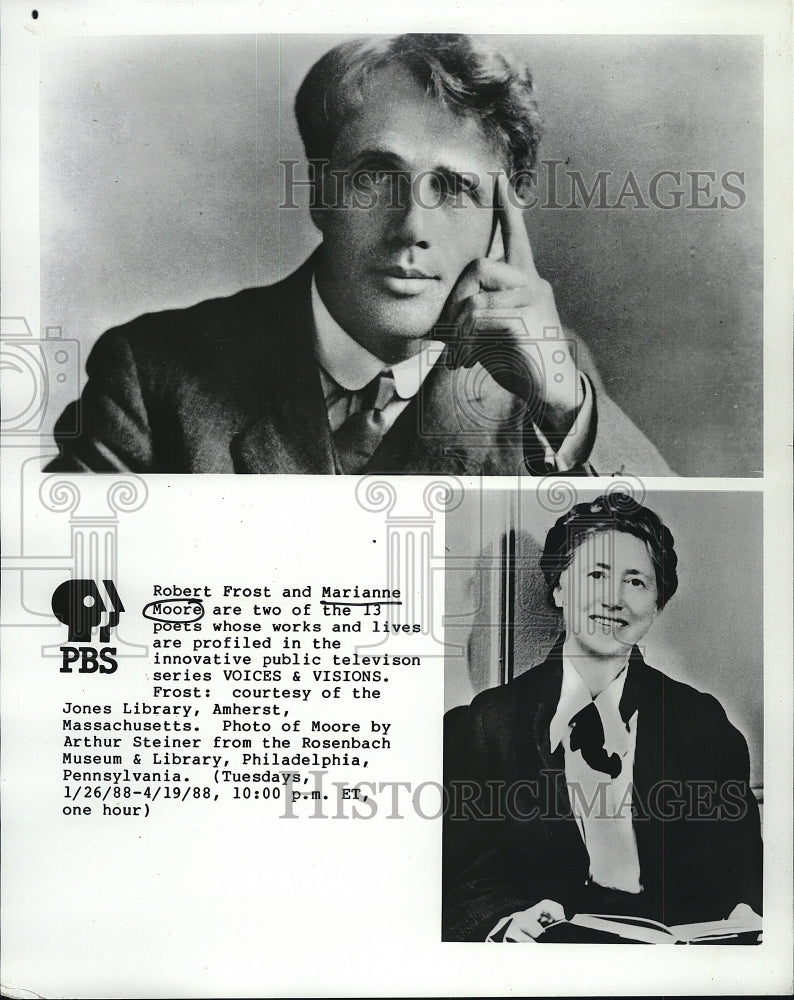 Press Photo Robert Frost and Marianne Moore, two American  well known Poet. - Historic Images