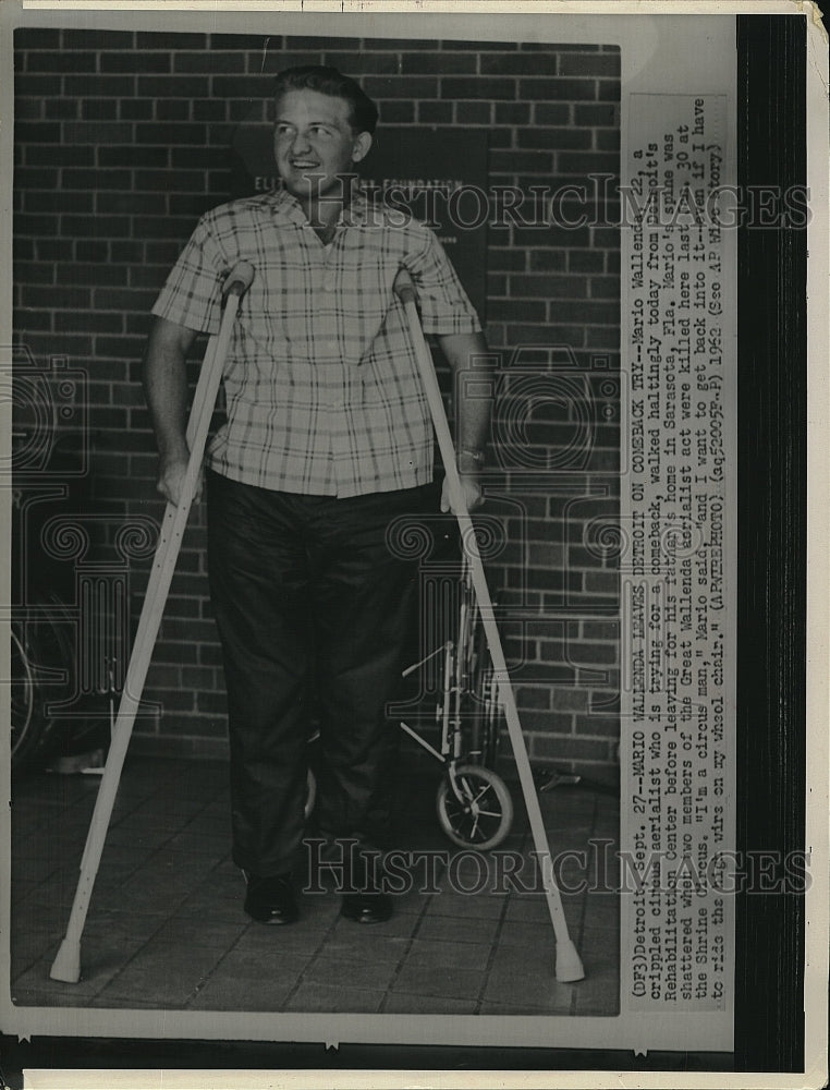 1962 Press Photo Mario Wallenda Rehabs From Performance Injury That Killed Other - Historic Images